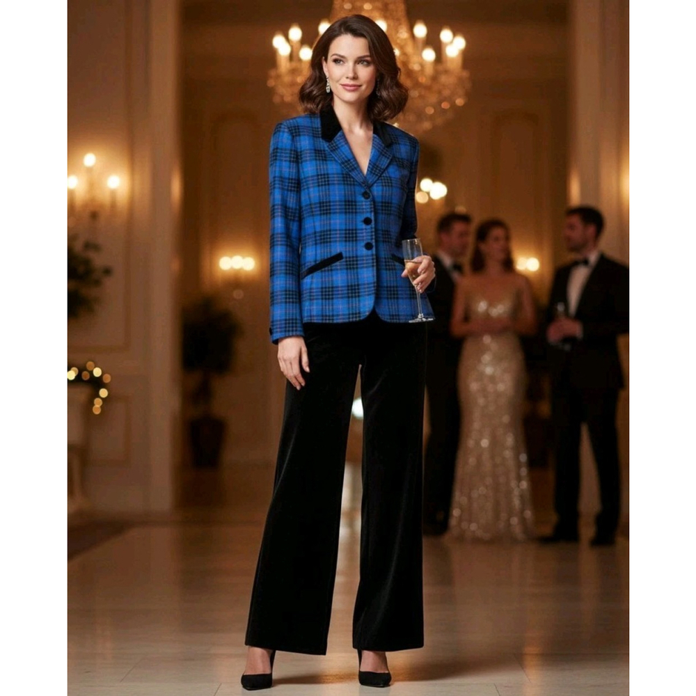 VTG Pendleton 100% Virgin Wool Morgan Tartan Women's Velvet Trim Blazer Size 18